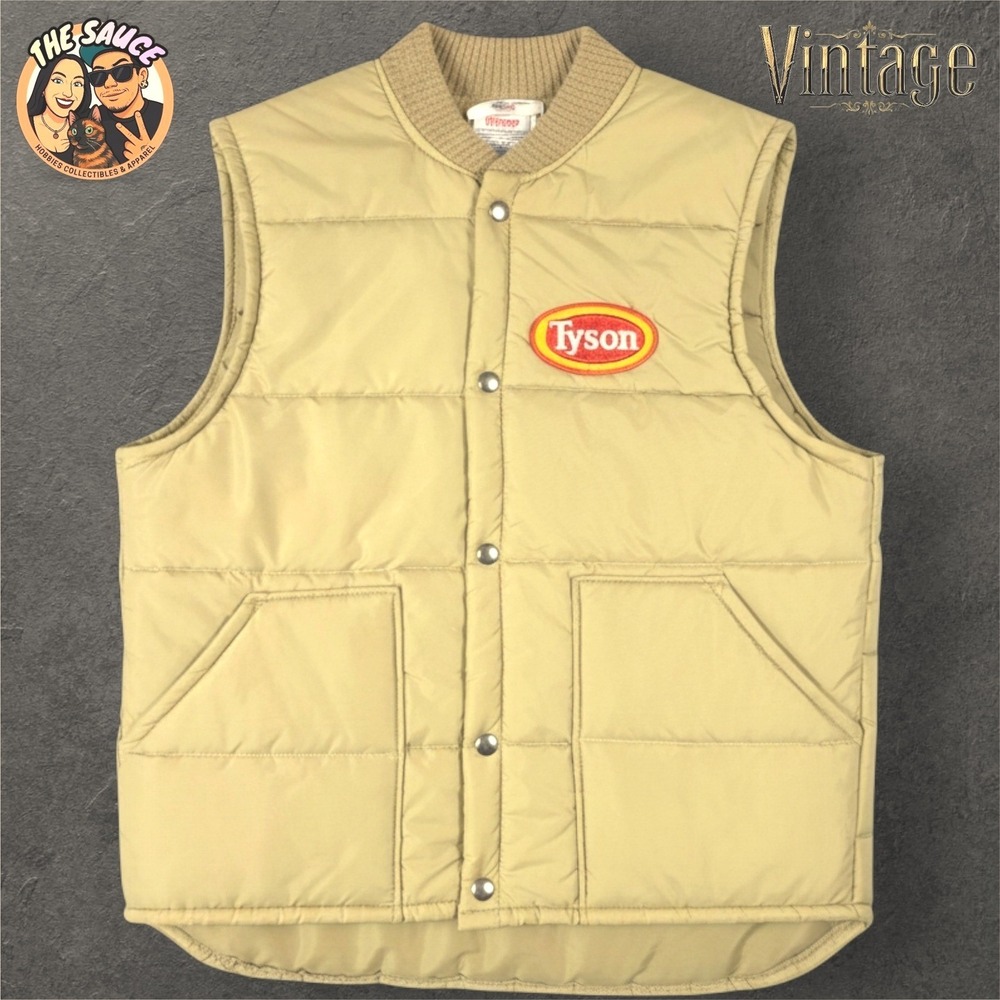 Tyson Puffer Vest Tan Quilted‎ Snap Front Mens Medium Vintage Workwear Cosplay